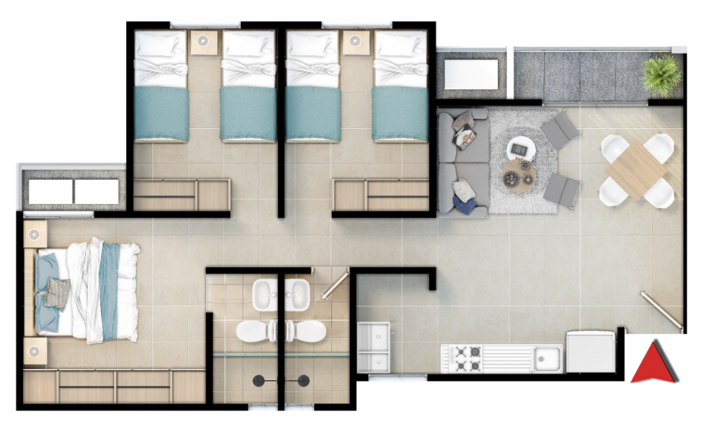 Plano del apartamento tipo de Porta Nova