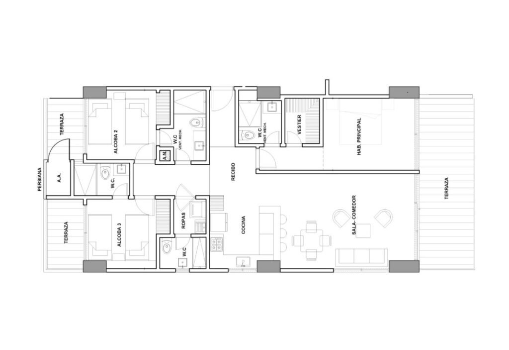 Plano del apartamento Tipo 1 de Crystal Bay Tower
